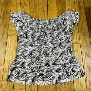 Milano Zebra Print Off Shoulder Ruffle Top‎ Blouse Women's Size L
